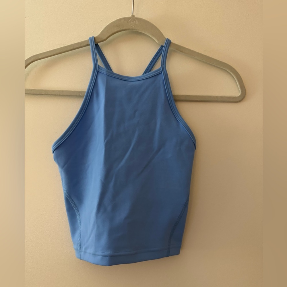 lululemon athletica Wunder Train High Neck Cross Back Blue Tank Top